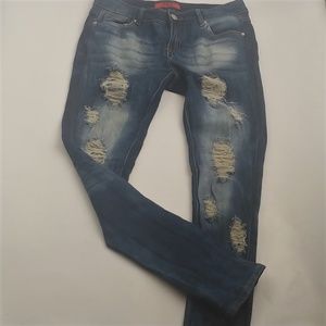 Dazl Denim Blue Distressed Skinny Leg Jeans